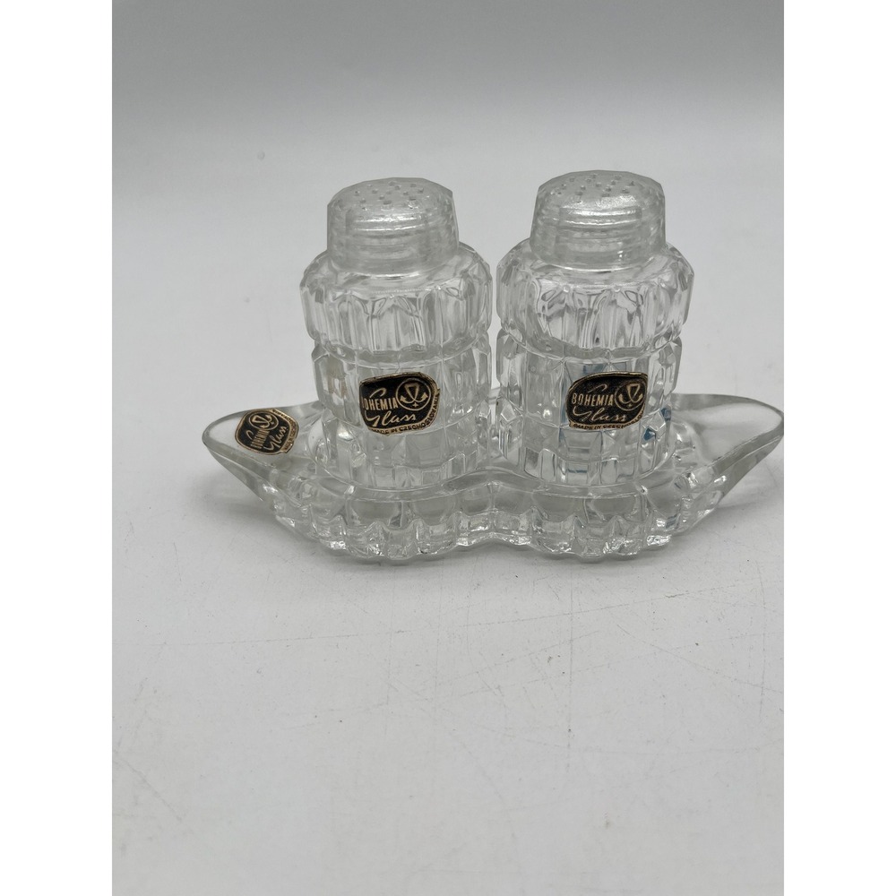 Vintage Bohemia Glass Crystal salt and pepper set
